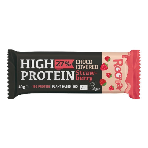 Baton proteinowy truskawkowy w polewie różowej 40 g - Roobar (EKO)