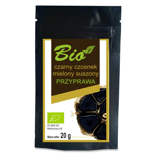 Czarny czosnek mielony suszony bezglutenowy 20 g - Przetwory Z Natury (EKO)