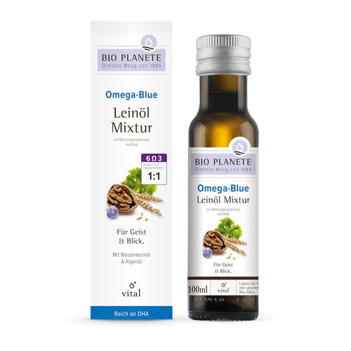 Omega blue - mieszanka z olejem lnianym (orzechy włoskie, algi morskie)  100 ml - Bio Planete (EKO)